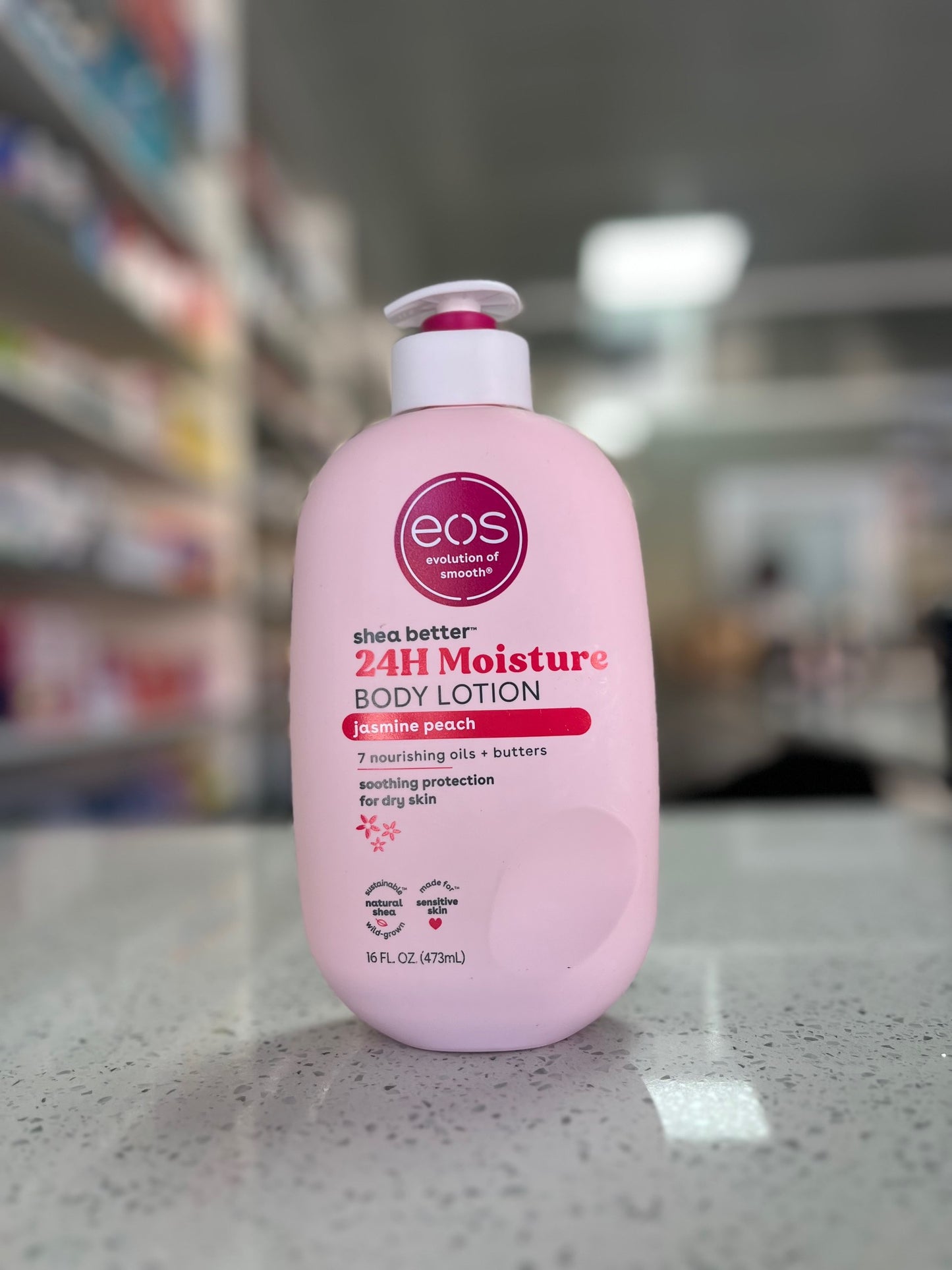 eos shea better 24h moisture body jasmine peach 473 ml