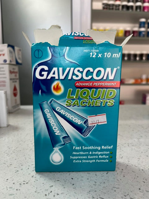 Gaviscon peppermint liquid sachets 10ml.